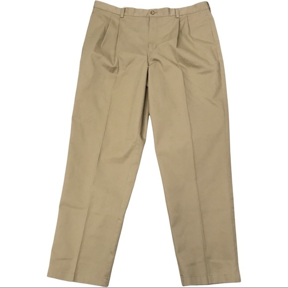 LL Bean Men’s Pleat Front Dark Khaki Pants 40” by 33.5” NWT. - Picture 2 of 7